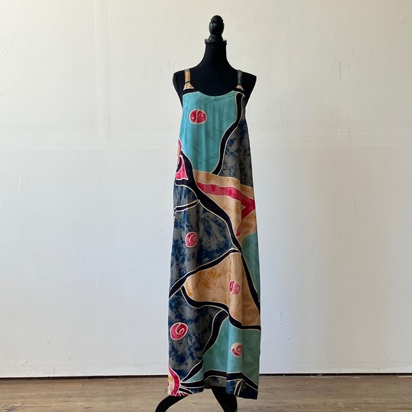 Vintage Dresses & Skirts - Vintage abstract, print rayon maxi dress